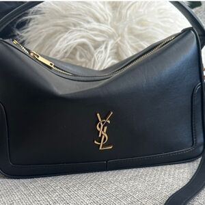Black Shoulder Bag with Gold Accents